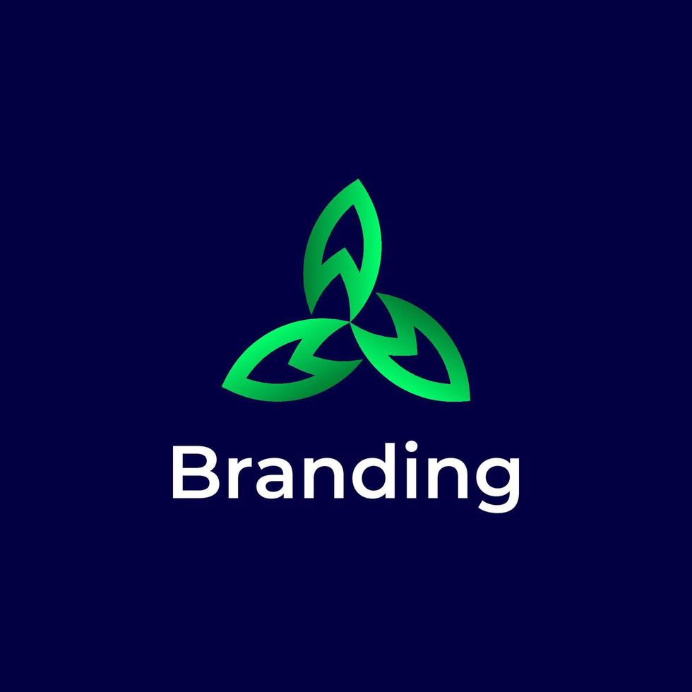 Abstract sphere green leaf logo, volume icon design template element Triple infinity loop logo design template. vector