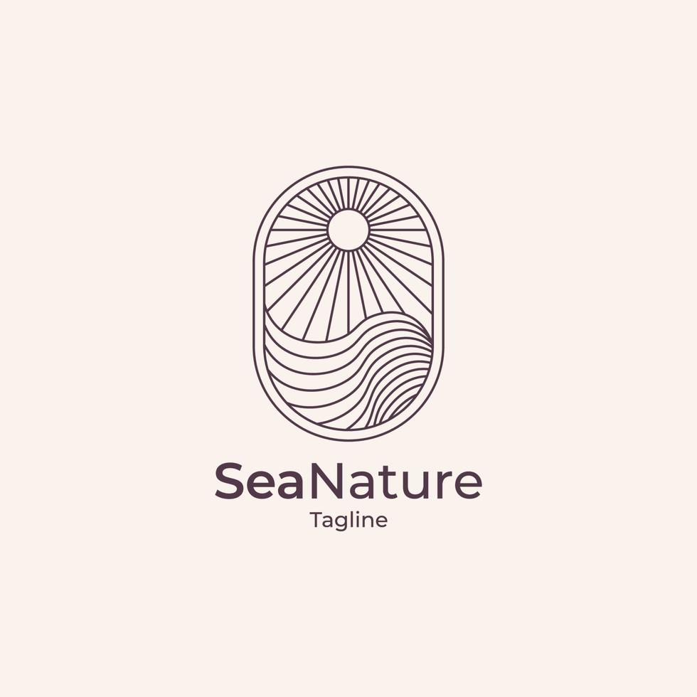 Ocean Sun line outline Logo Design, sea line outline logo 8979015