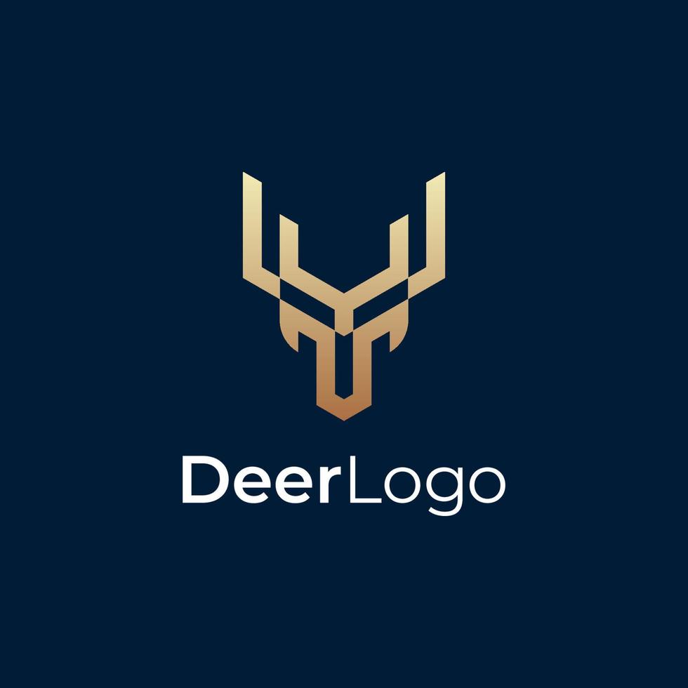 vector de logotipo de diseño creativo de cabeza de ciervo. ilustración del logotipo de ciervo en color dorado, diseño abstracto del logotipo de la cabeza de ciervo.