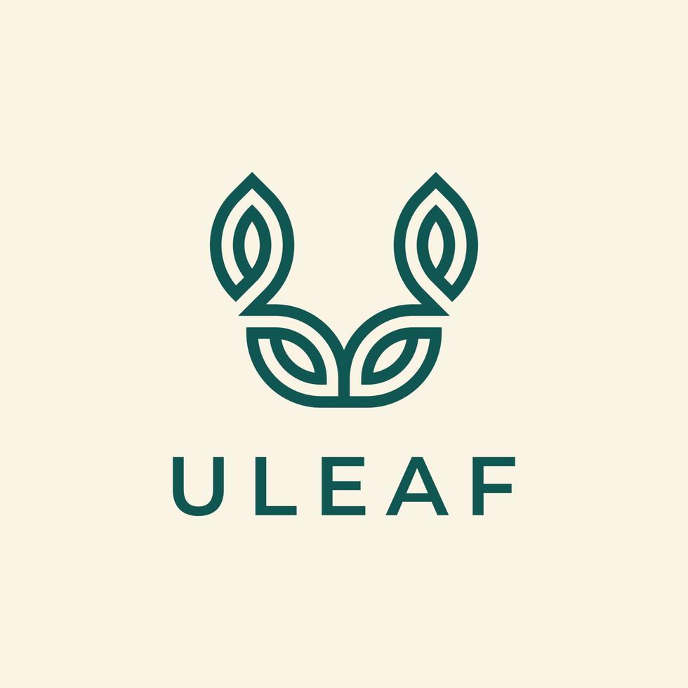 initial letter U with leaf or leave line outline logo vector