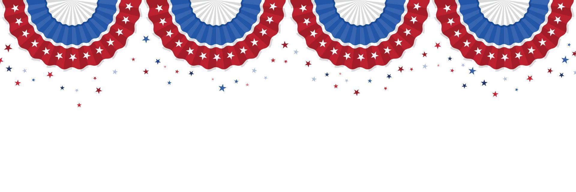 Four US Flag  isolated on white background and twinkling stars with room for your text. Illustrator Vector Eps 10.
