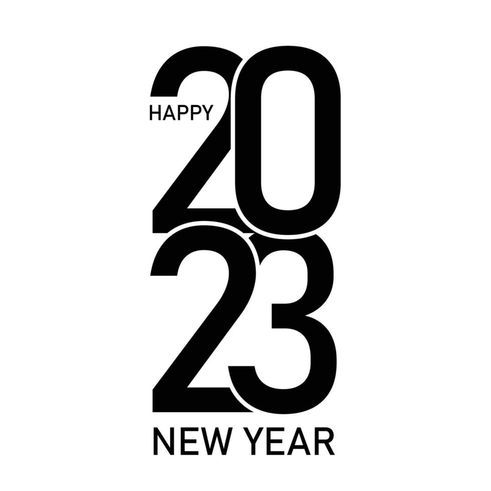 Happy New Year 2023 text design. for Brochure design template, card, banner. Vector illustration. Isolated on white background.