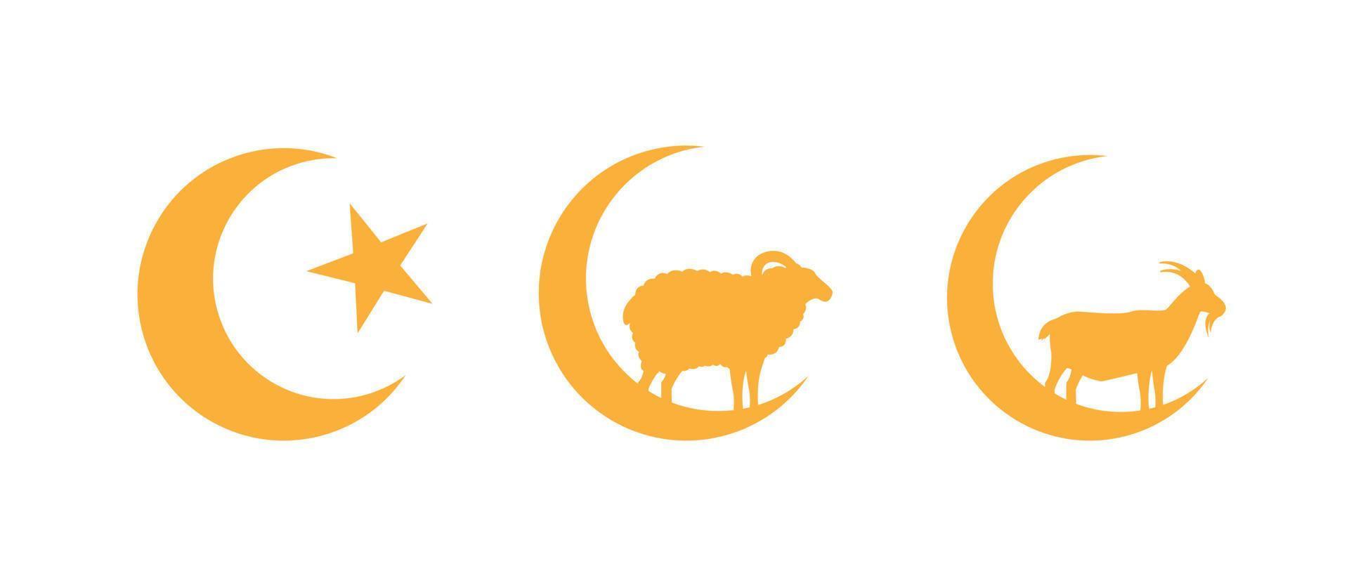 Eid al-Adha, Eid ul-Adha mubarak. Kurban Bayrami, Kurban Bajram muslim festival icons. vector