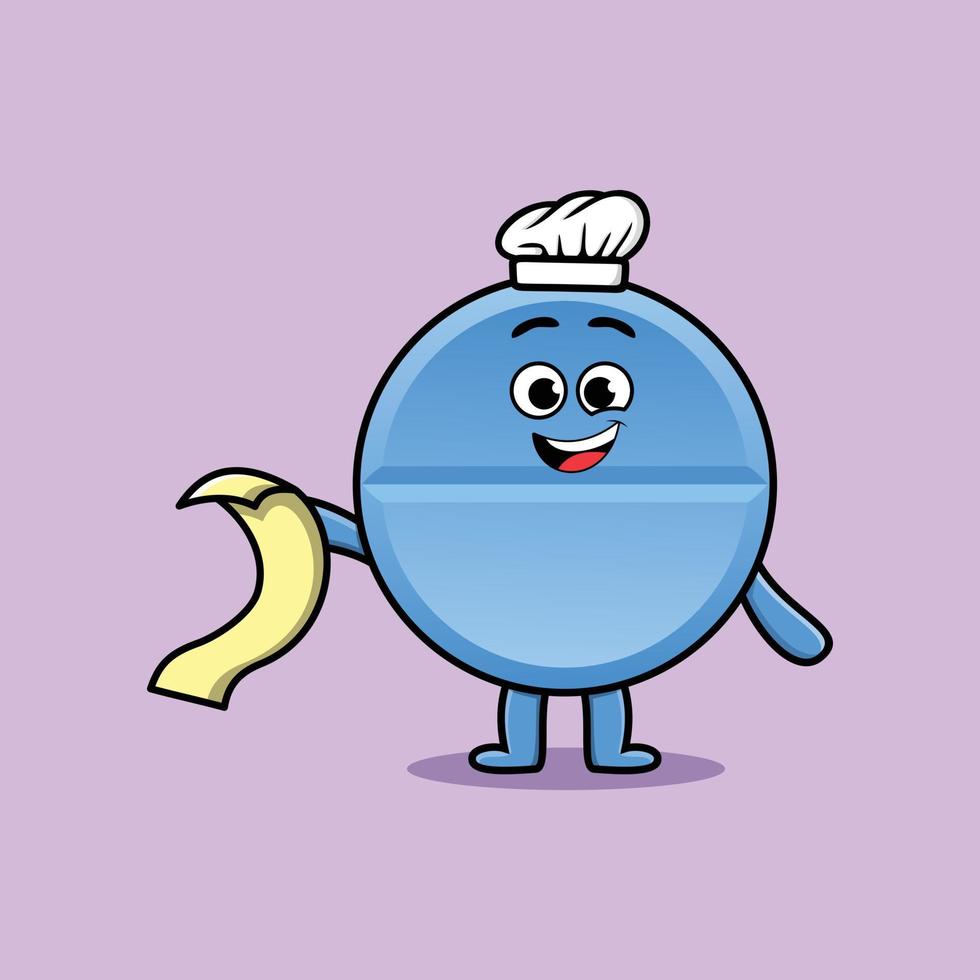 Cute cartoon pill medicine chef with menu in hand vector