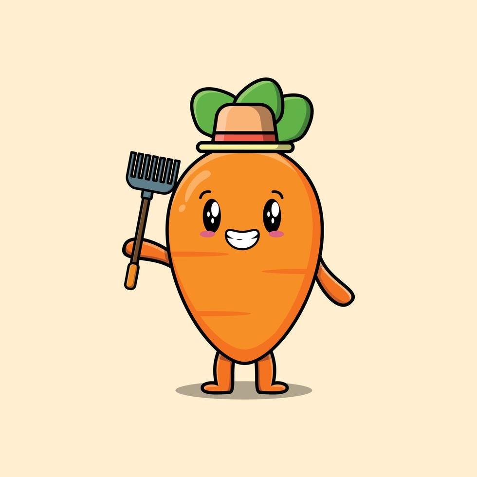 cartoon Agricultural worker carrot with pitchfork vector