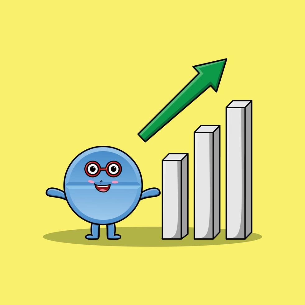 cute cartoon pill medicine with rising sign graphic in flat modern design vector