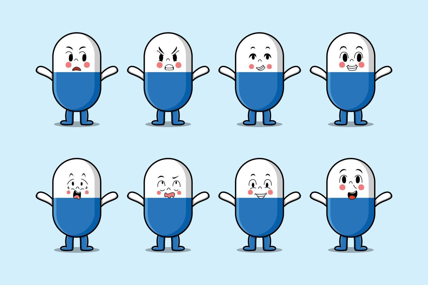 Set kawaii capsule medicine cartoon expressions vector