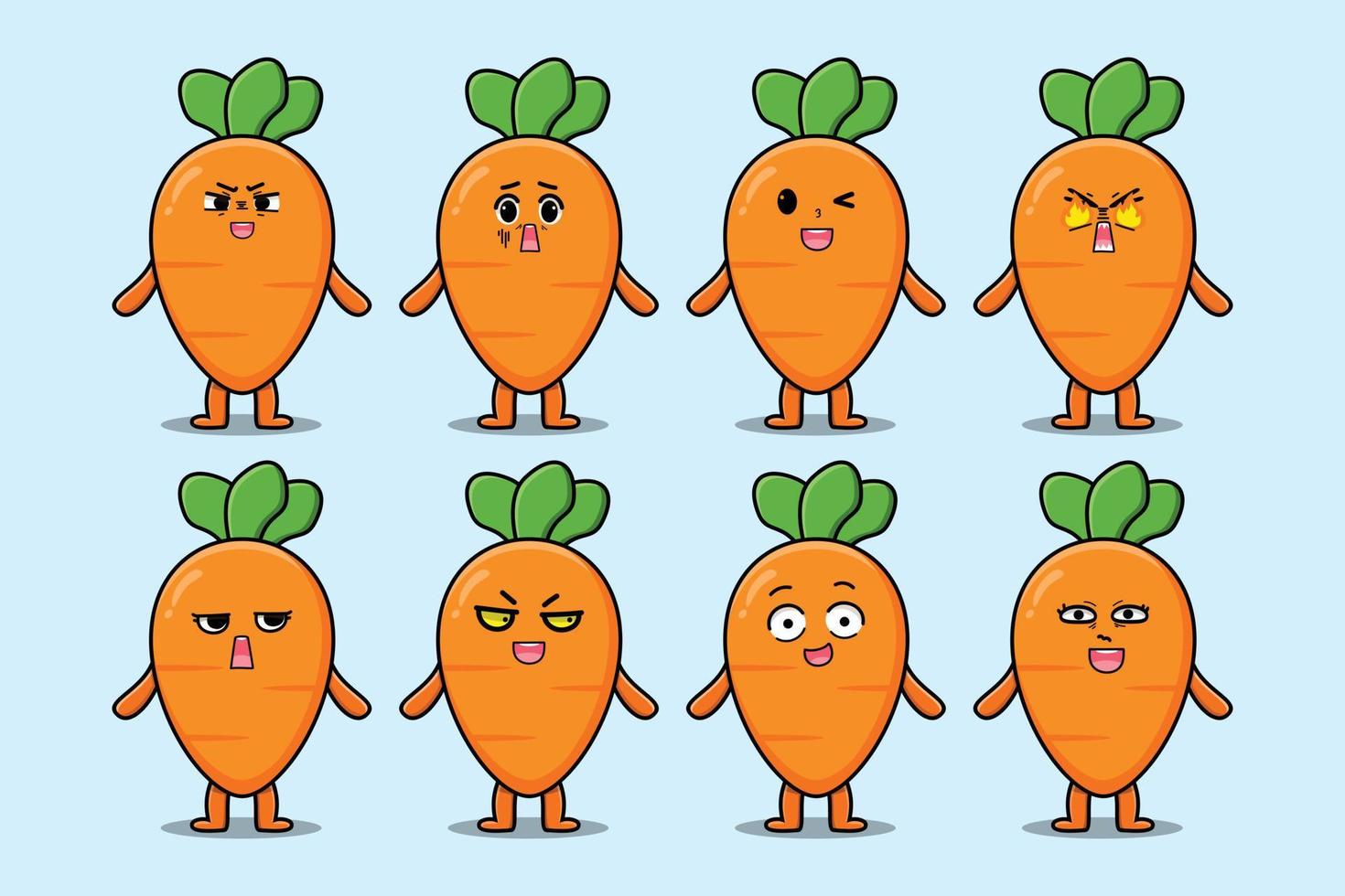 Set kawaii carrot cartoon with expressions vector