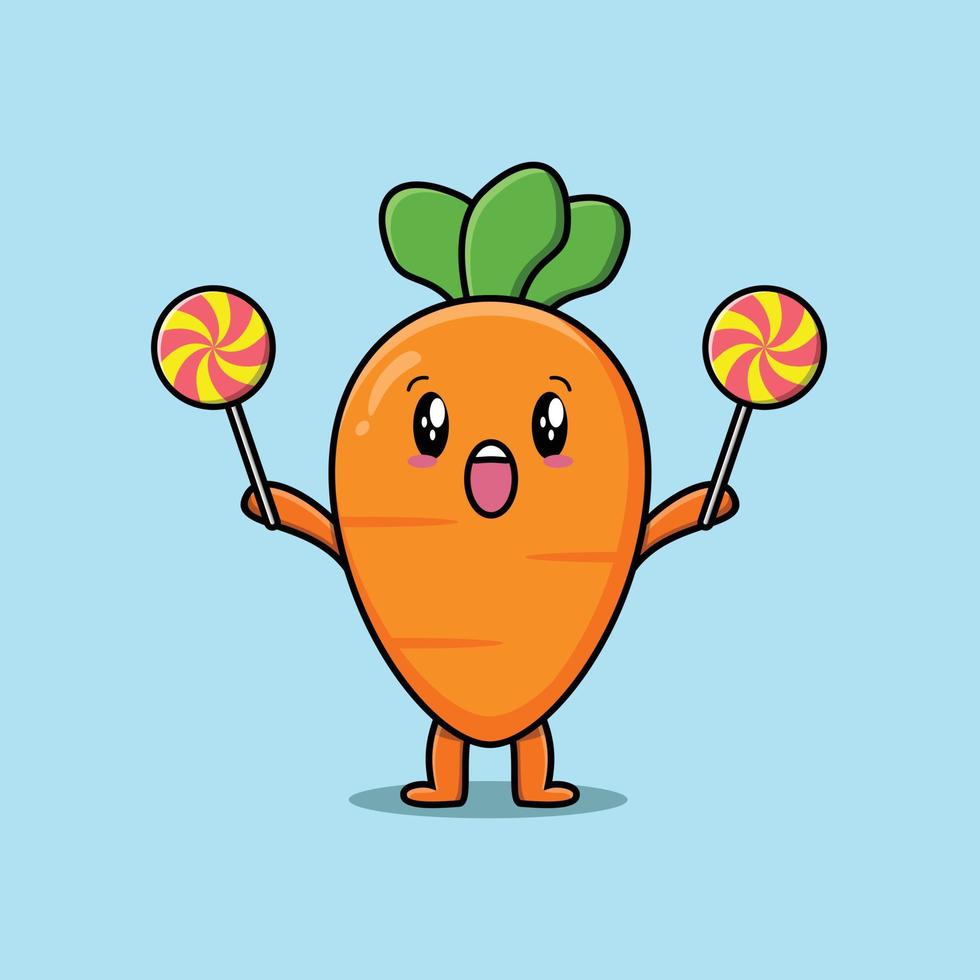 Cute cartoon carrot character hold lollipop candy vector
