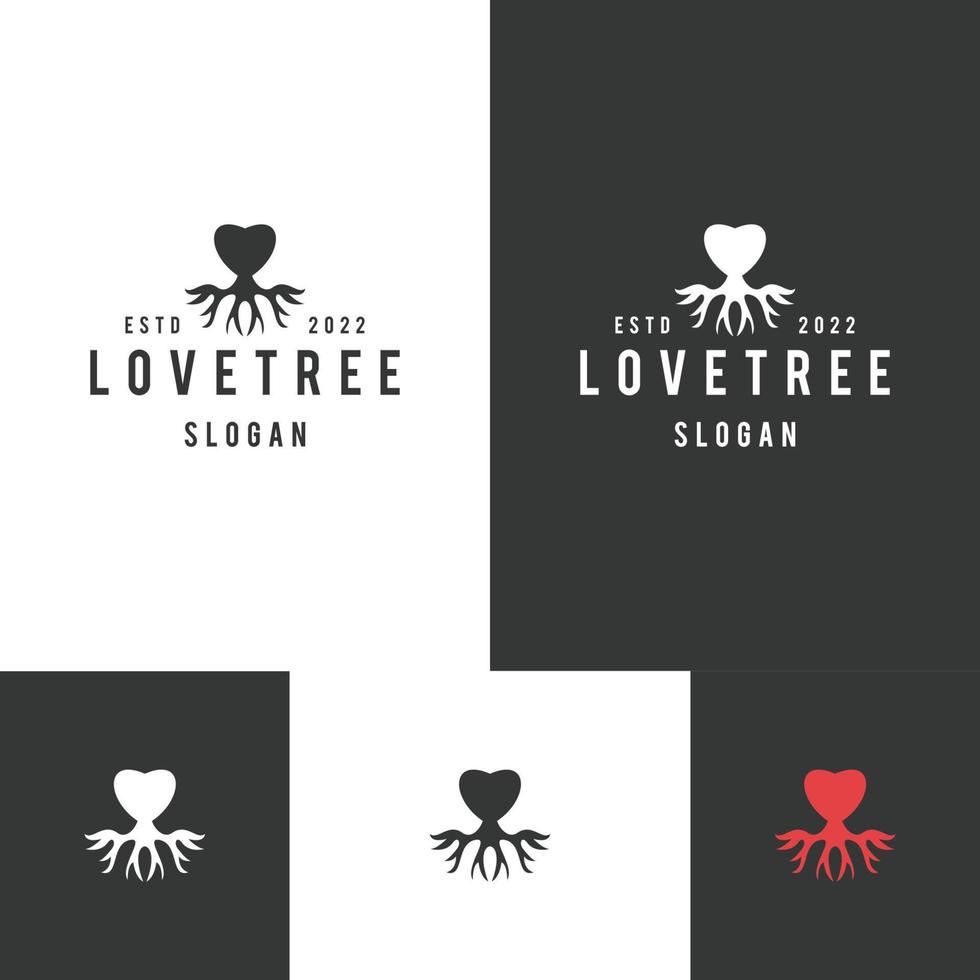 Ilustración de vector de plantilla de diseño de icono de logotipo de árbol de amor
