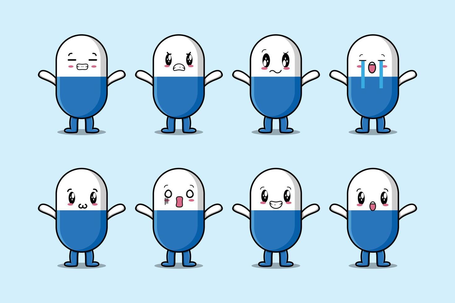 Set kawaii capsule medicine cartoon expressions vector