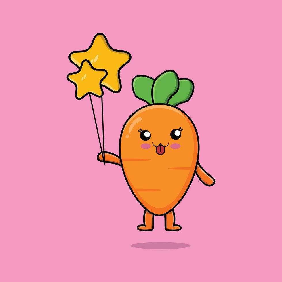 Cute cartoon carrot floating with star balloon vector