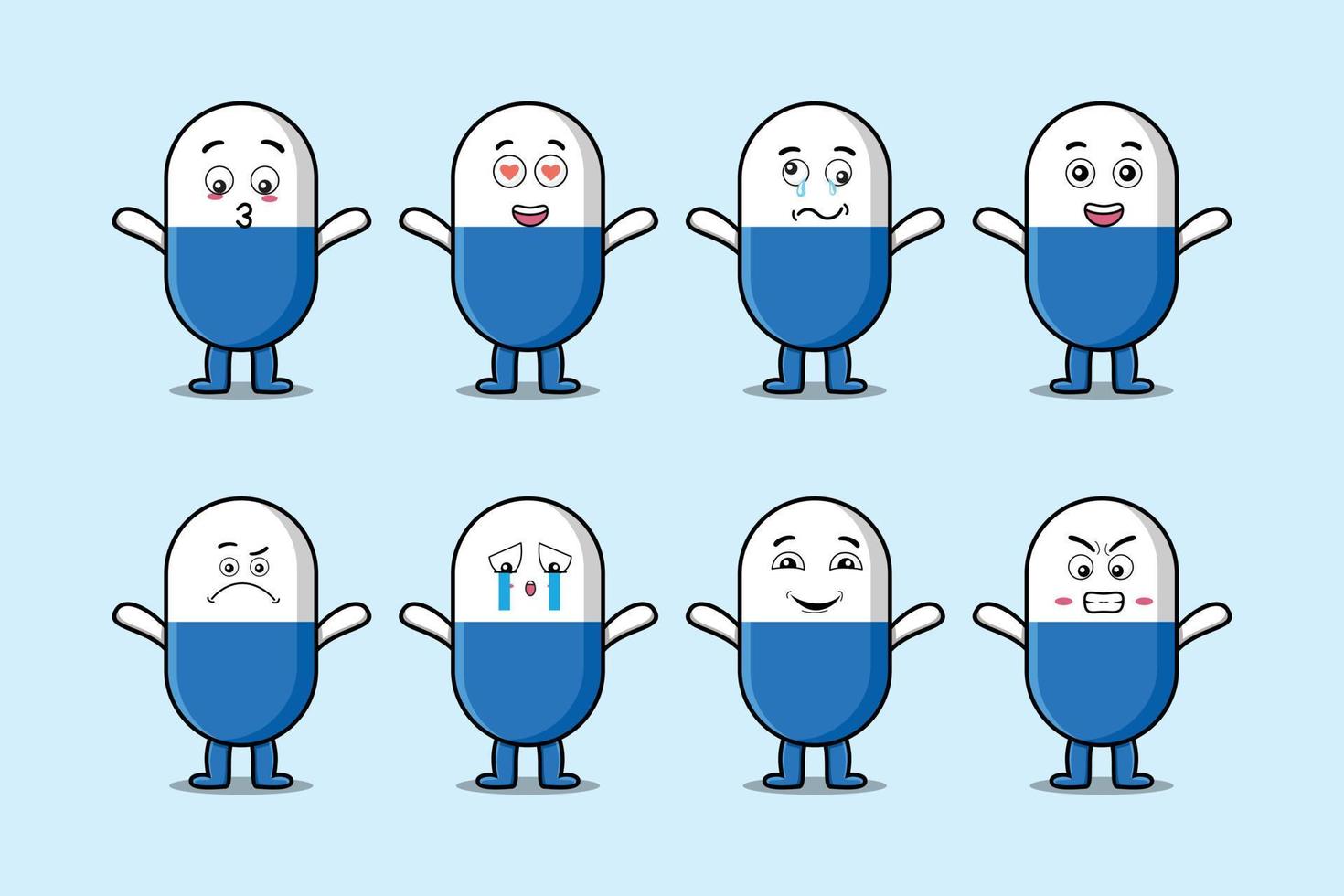 Set kawaii capsule medicine cartoon expressions vector