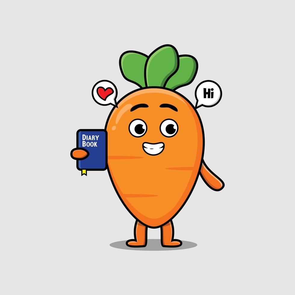 Cute cartoon carrot character holding diary book vector