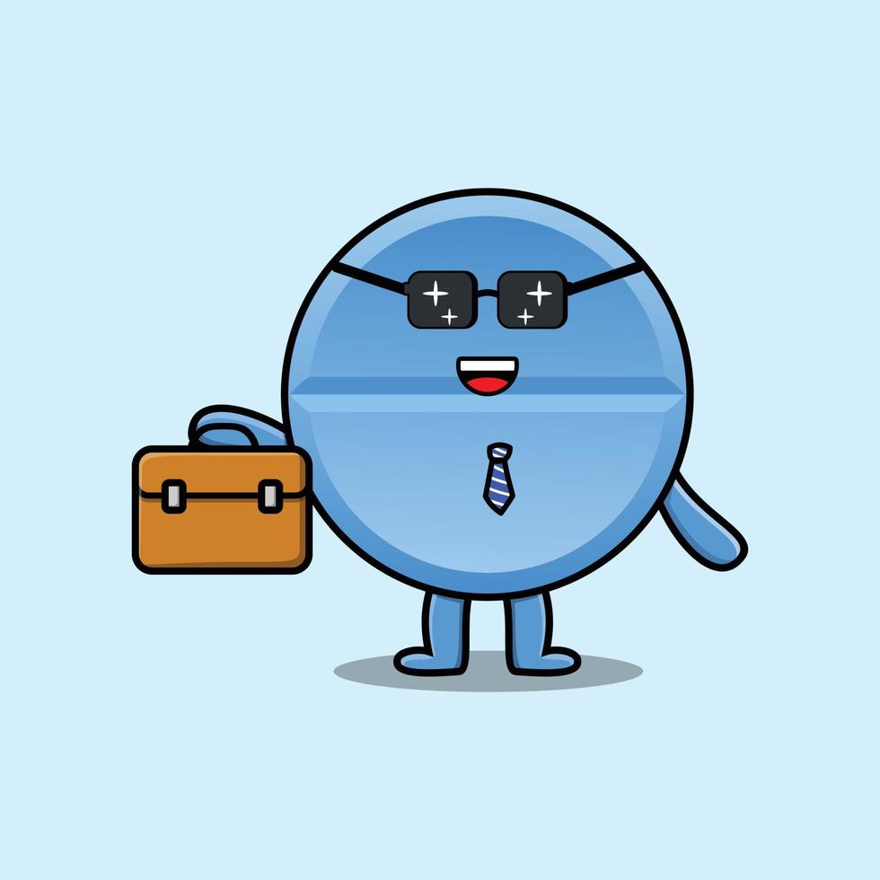 cartoon pill medicine businessman holding suitcase vector