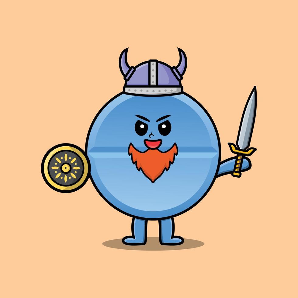 Cute cartoon character Pill medicine viking pirate vector