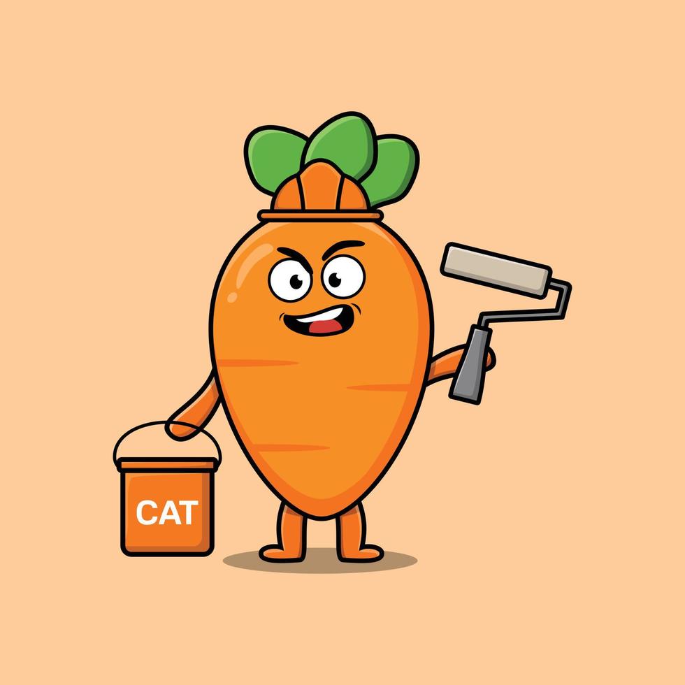 Cute cartoon carrot as builder character painting vector