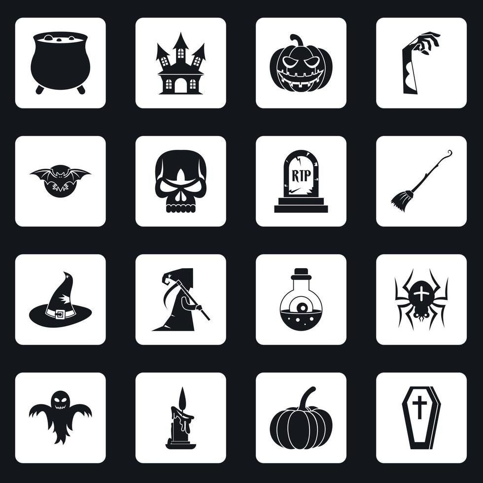 conjunto de iconos de halloween cuadrados vector