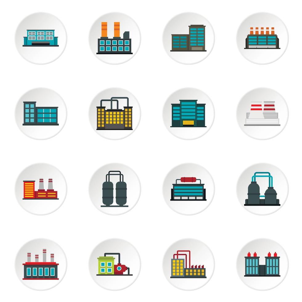 Industrial building factory set flat icons vector