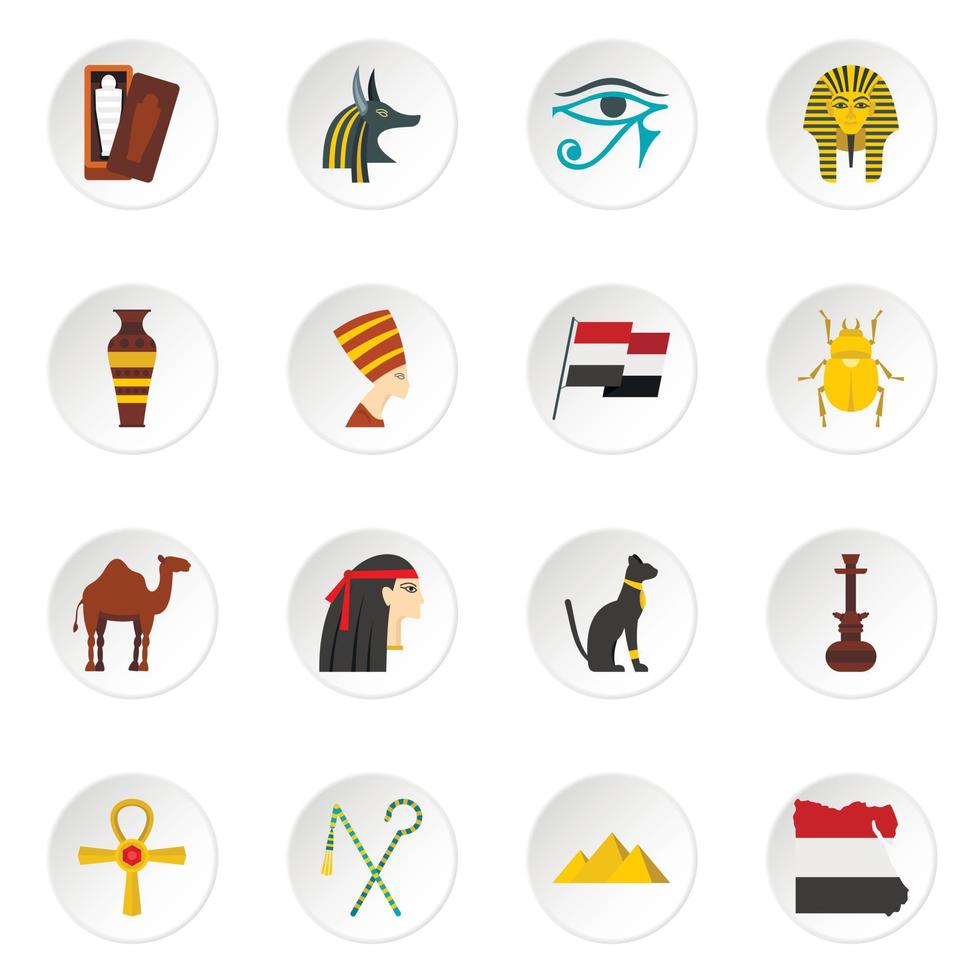 iconos de artículos de viaje de egipto establecidos en estilo plano vector