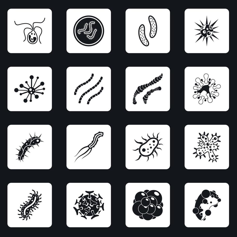 Virus bacteria icons set squares vector