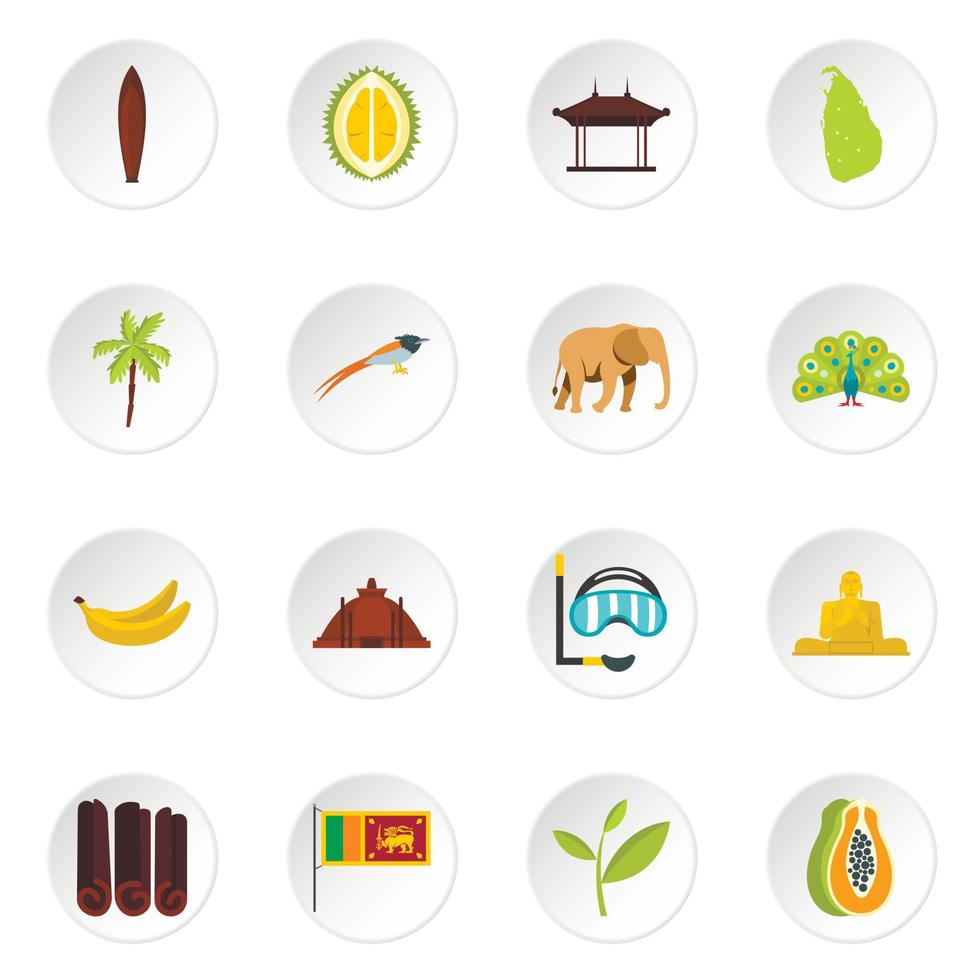 Sri Lanka travel set flat icons vector