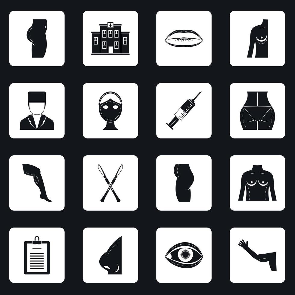 Plastic surgeon icons set squares vector