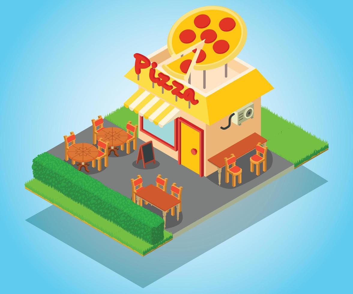 banner de concepto de lugar de pizza, estilo isométrico vector