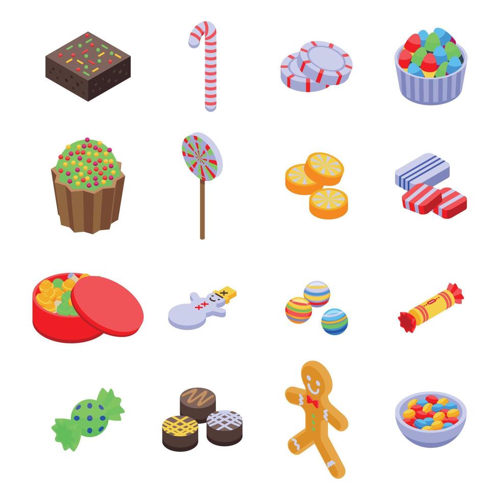 Christmas candy icons set, isometric style vector