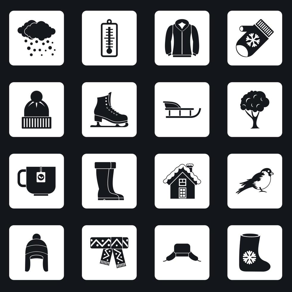 Winter icons set squares vector