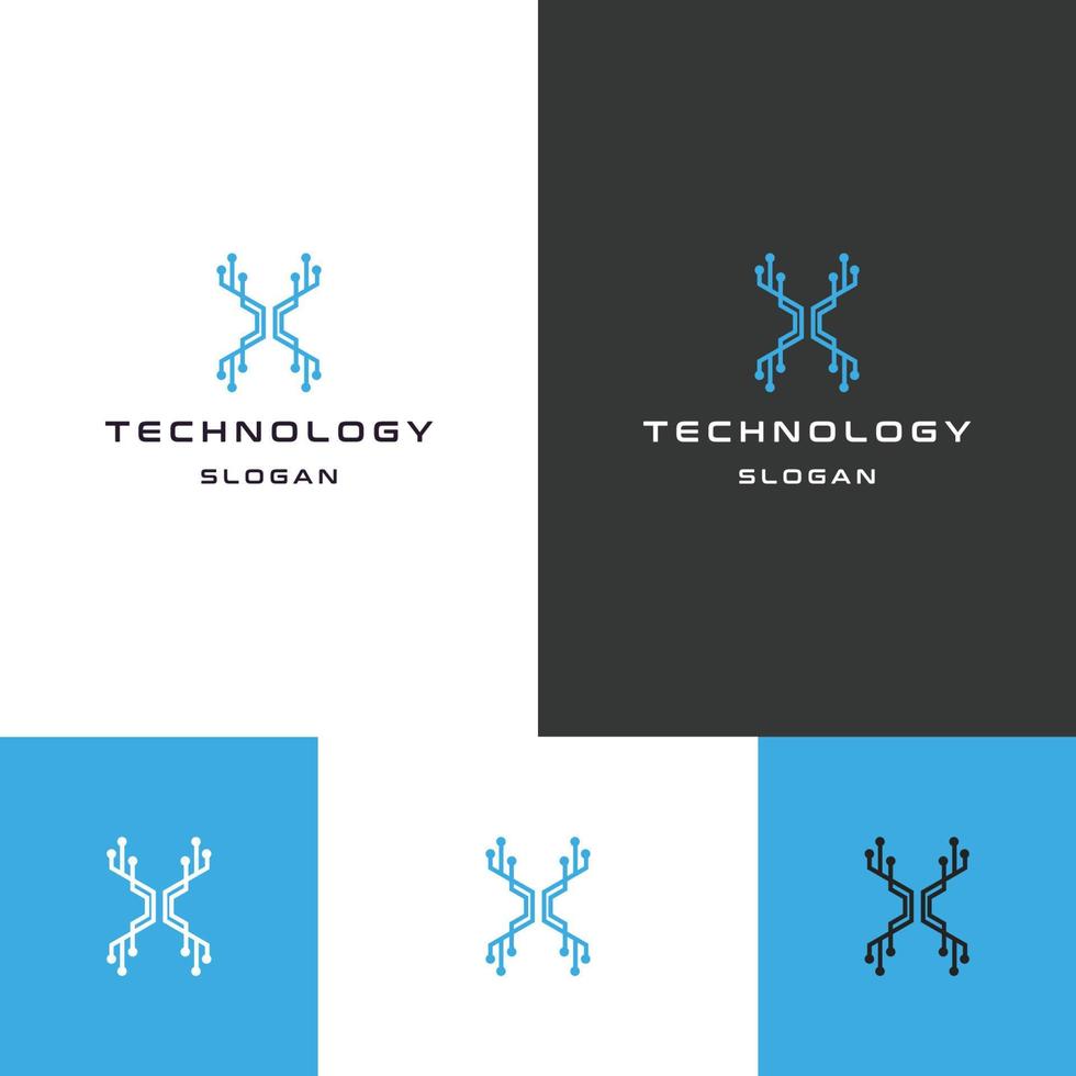 plantilla de diseño plano de icono de logotipo de tecnología de letra x vector