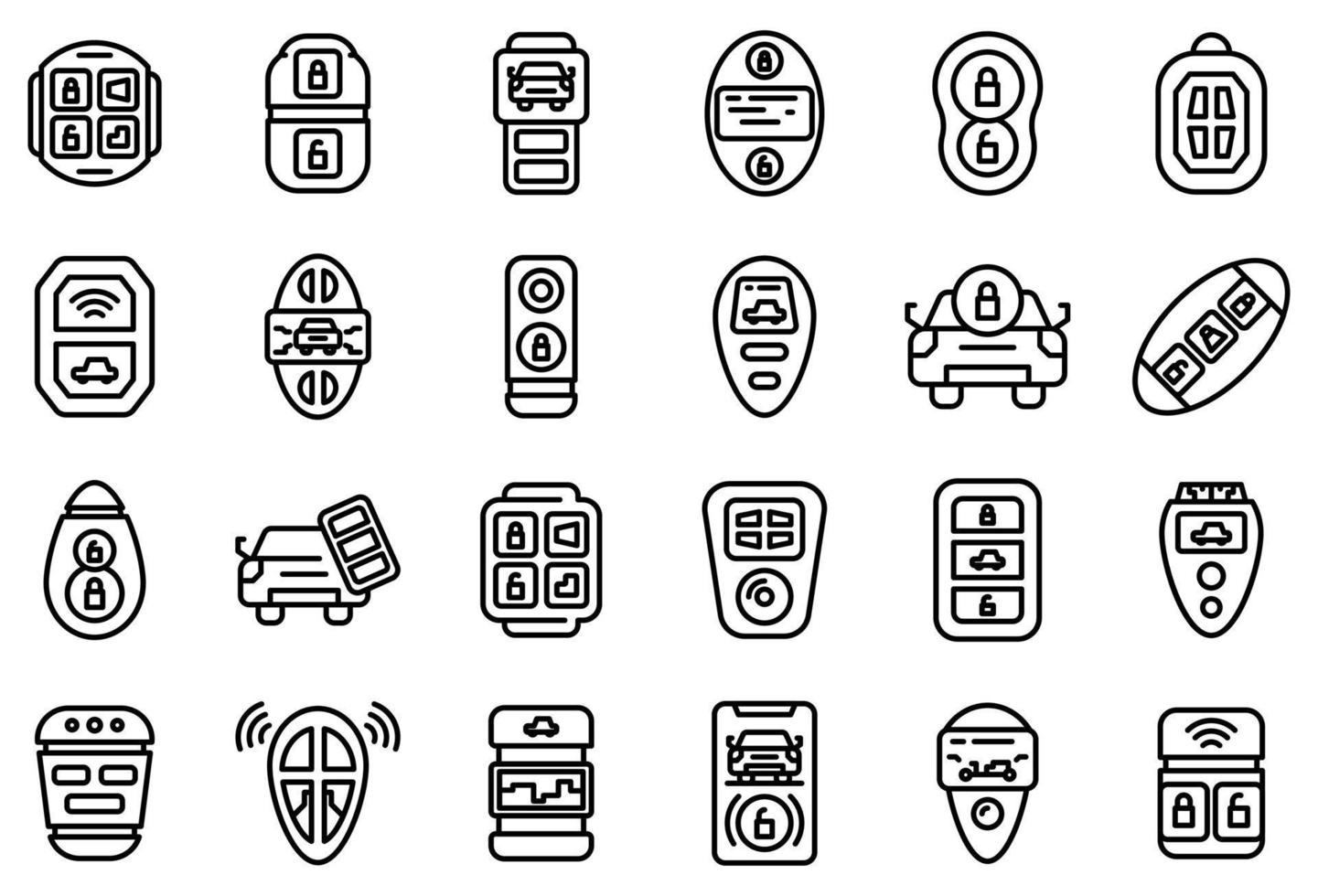 Smart car key icons set, outline style vector