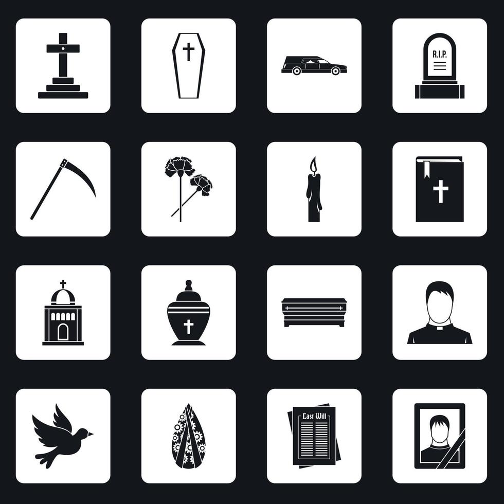 Funeral icons set squares vector