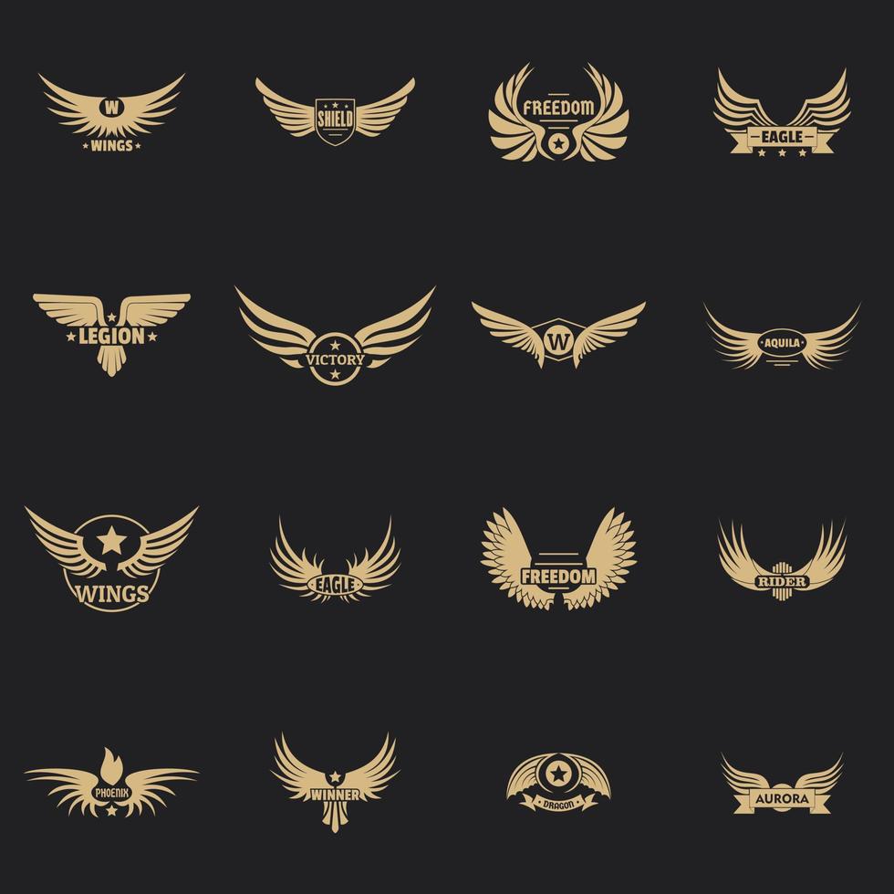 Wing logo icons set, simple style vector