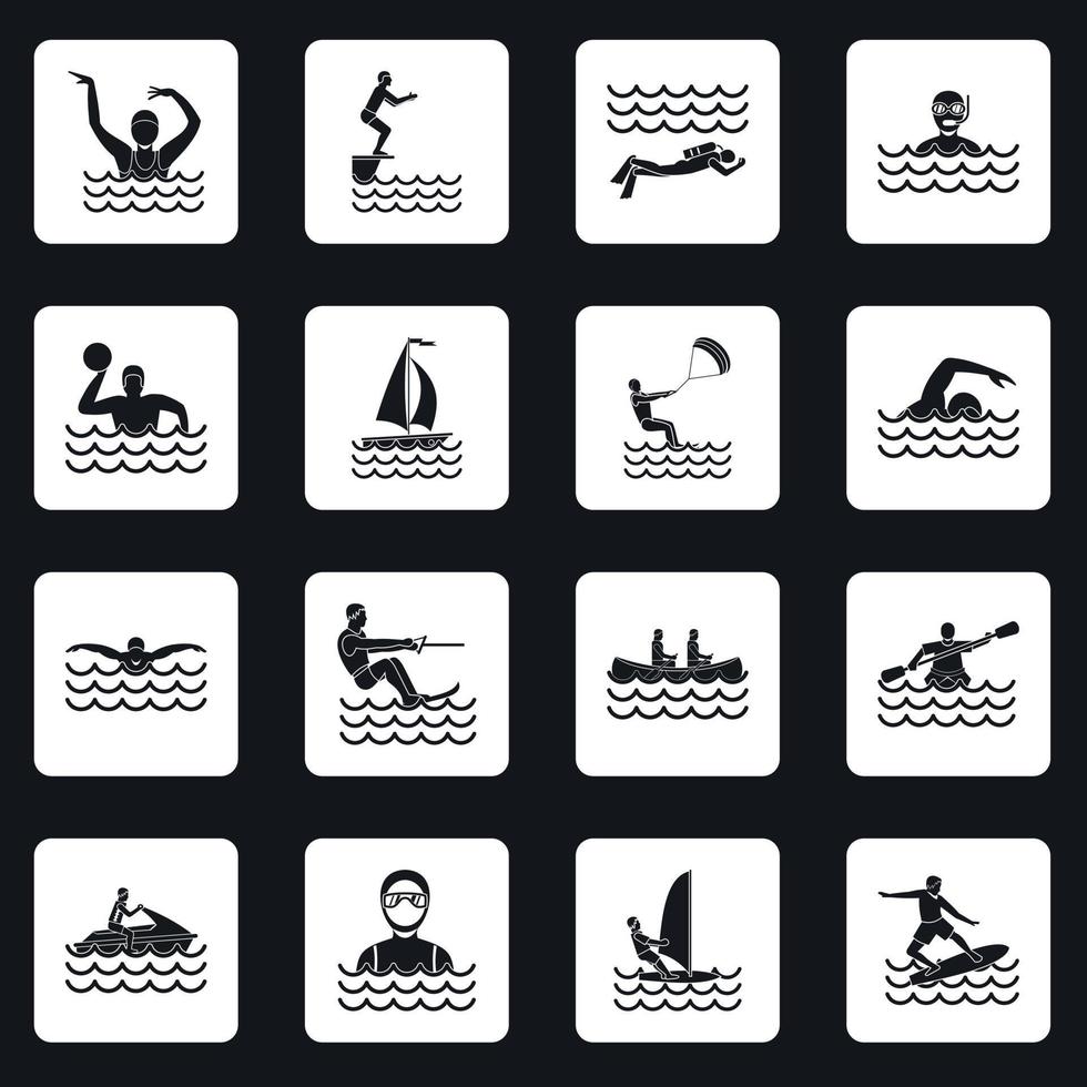 Water sport icons set squares vector