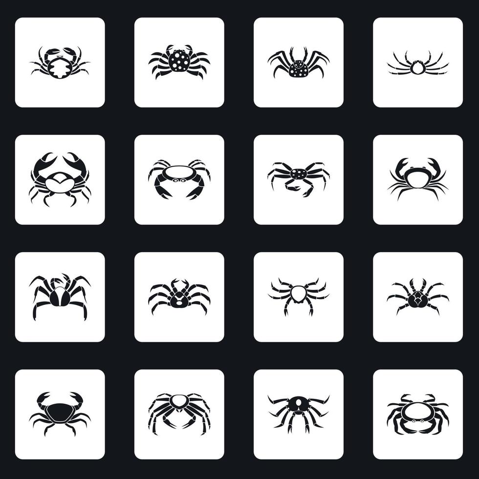 varios iconos de cangrejo establecer cuadrados vector