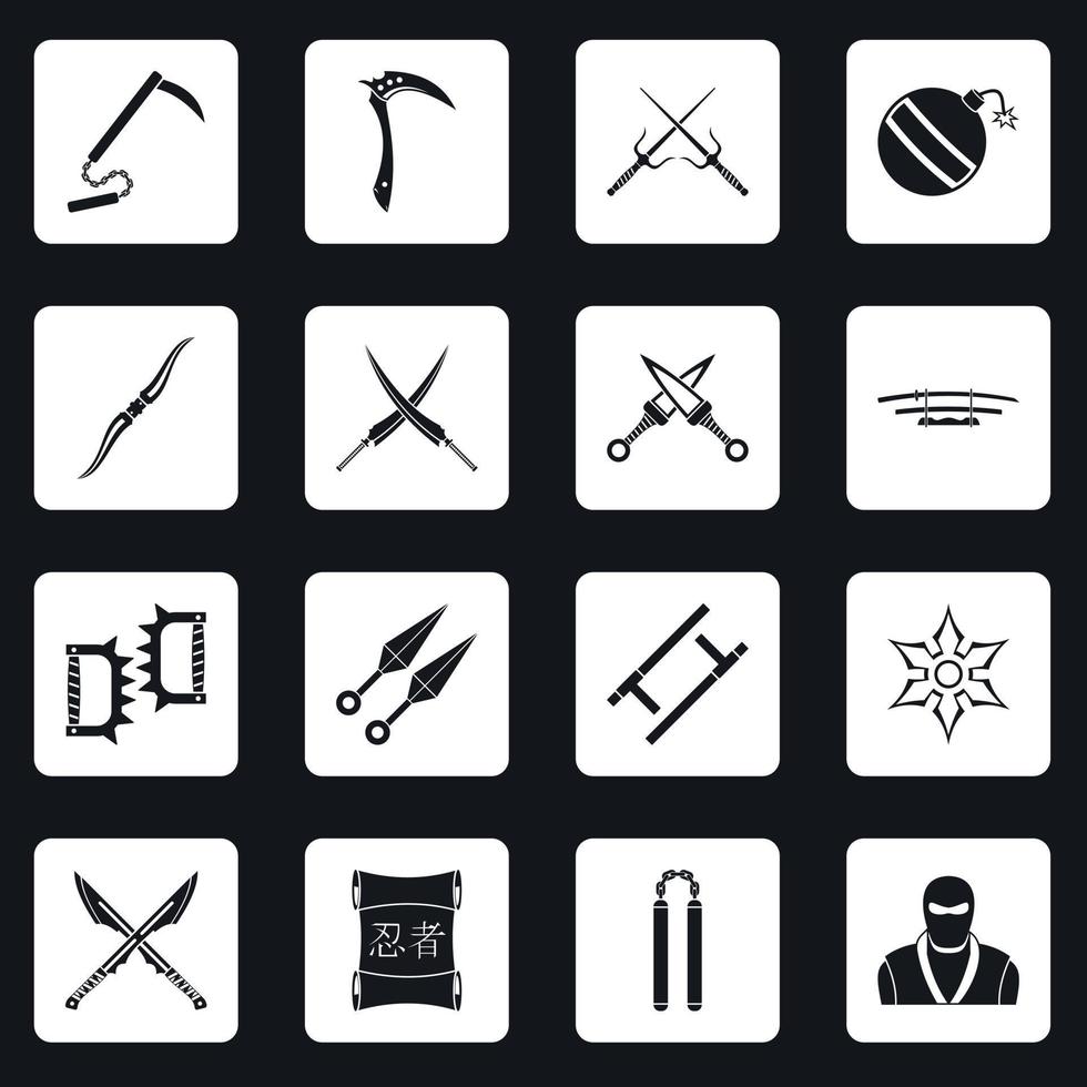 iconos de herramientas ninja establecer cuadrados vector