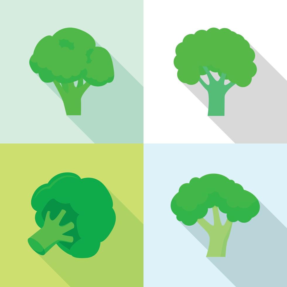 Broccoli cabbage icon set, flat style vector