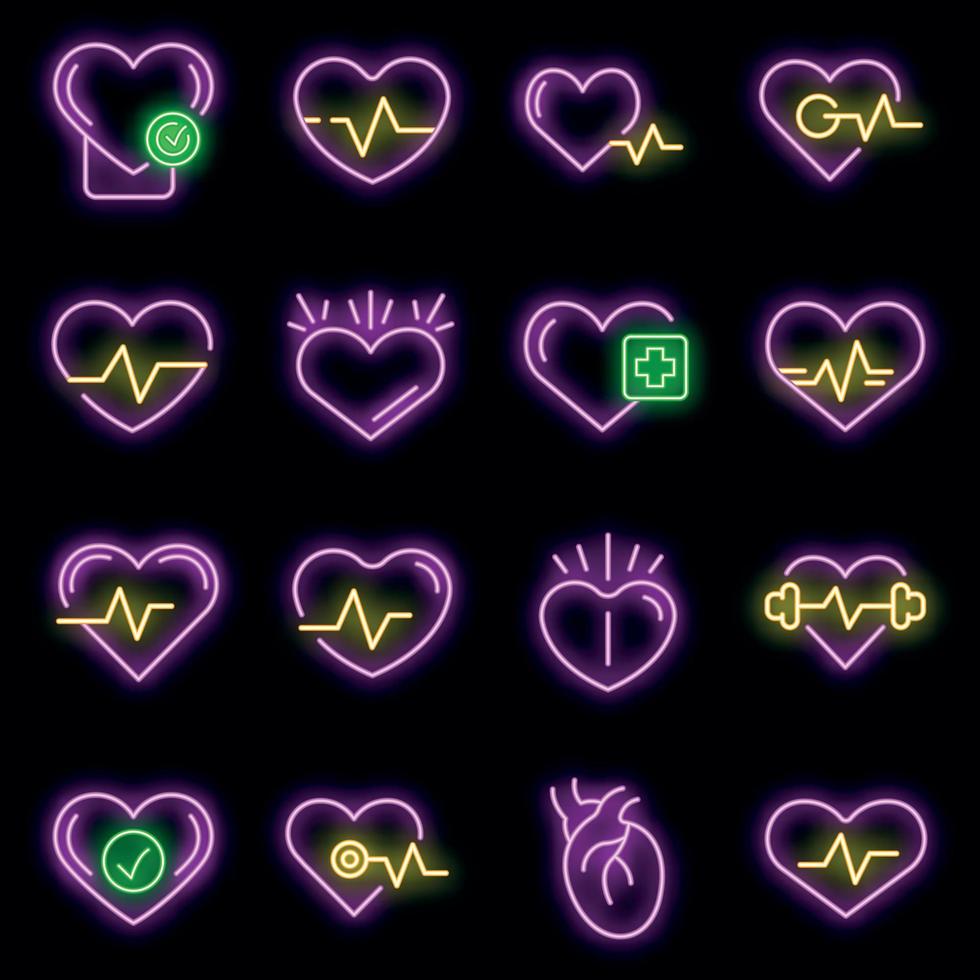 Healthy heart icons set vector neon