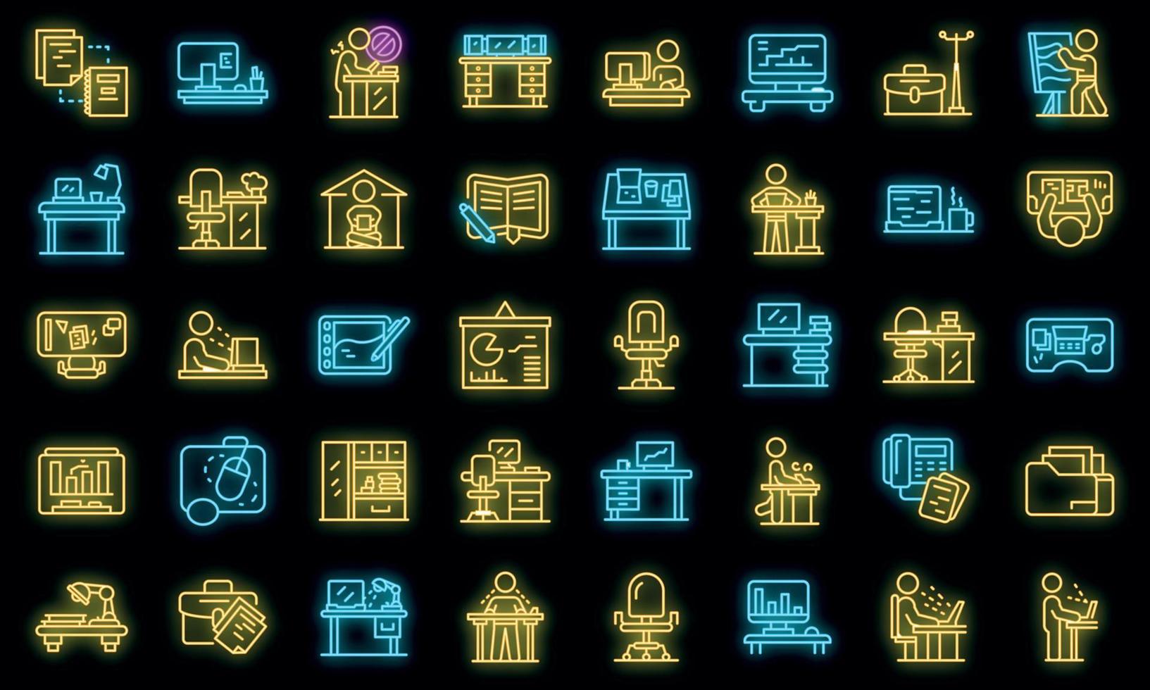 Ergonomic workplace icons set vector neon