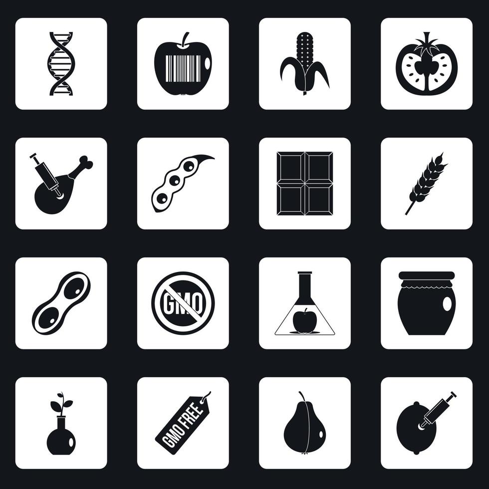 GMO icons set squares vector