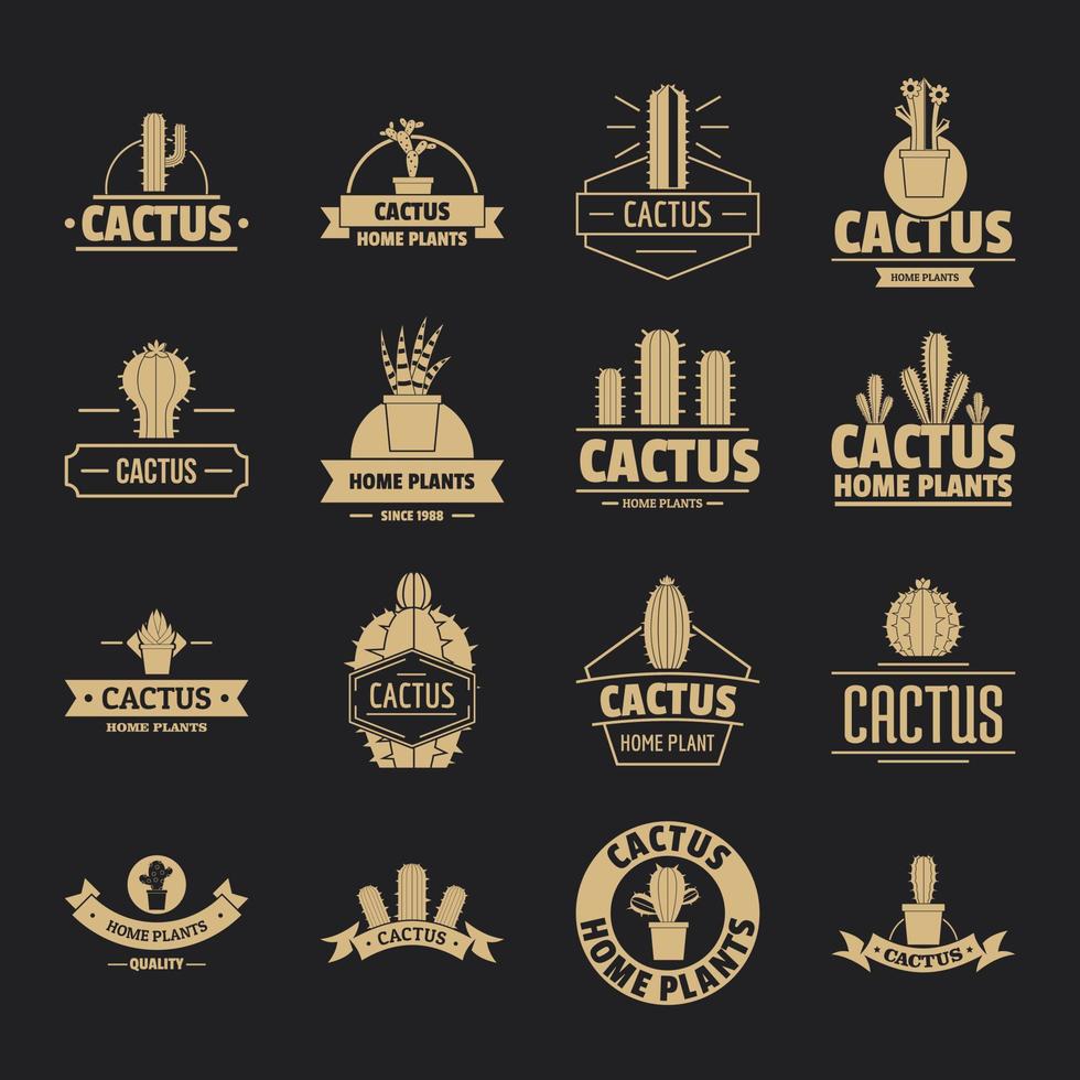 Cactus logo icons set, simple style vector