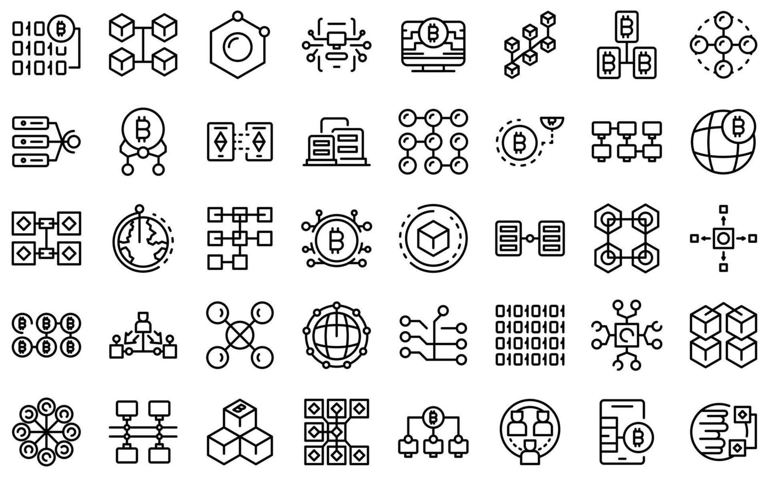 Block chain icons set, outline style vector