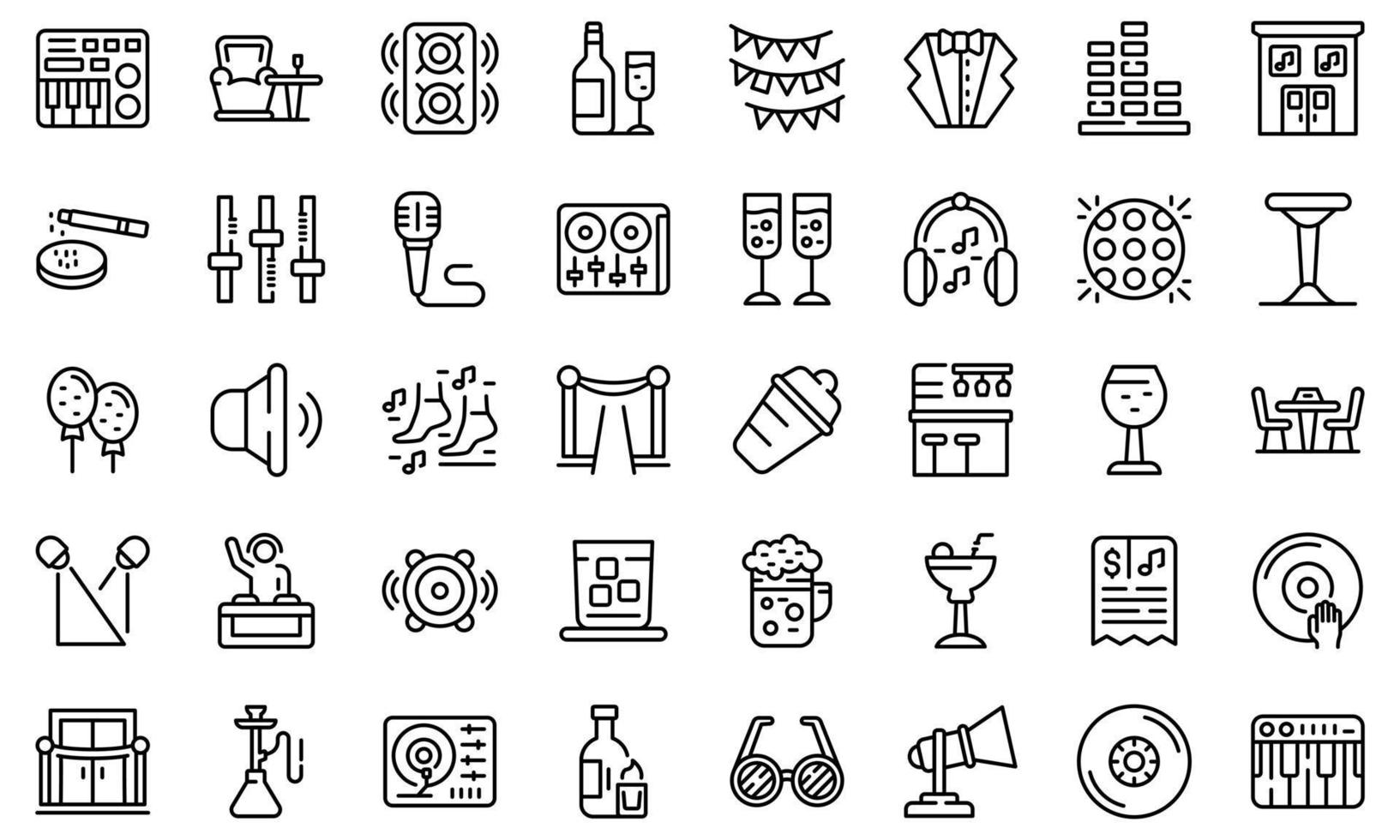 Night club icons set, outline style vector