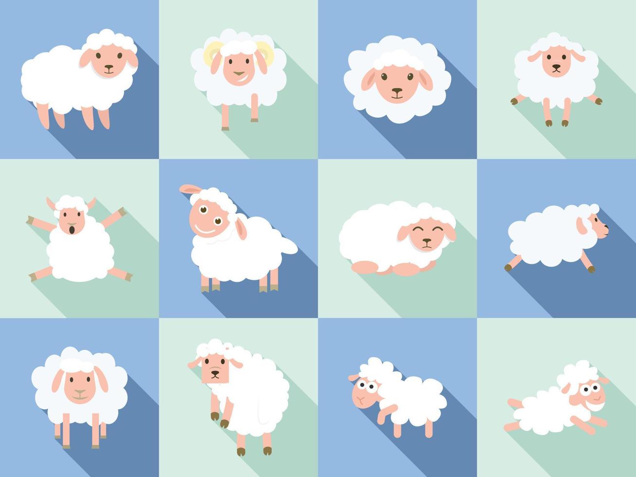 Sheep icon set, flat style vector