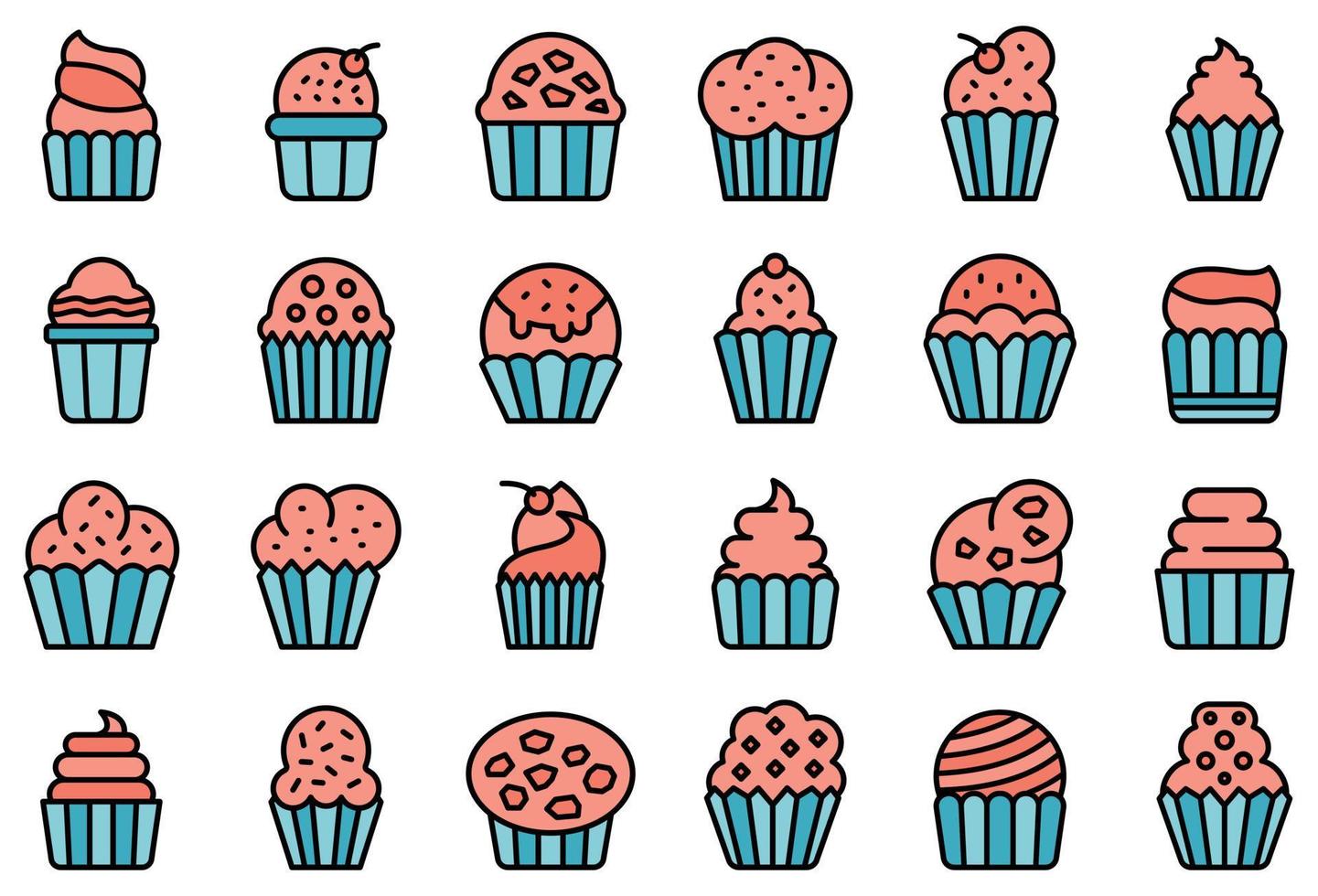 conjunto de iconos de muffin vector de color de línea