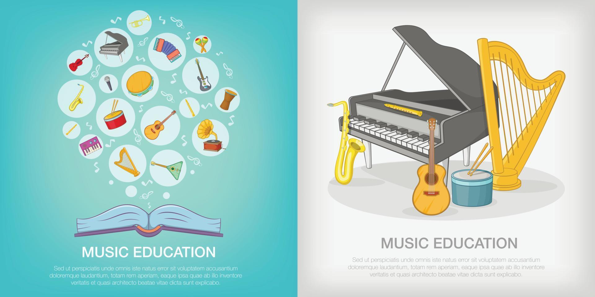 Musical education banner set, cartoon style vector