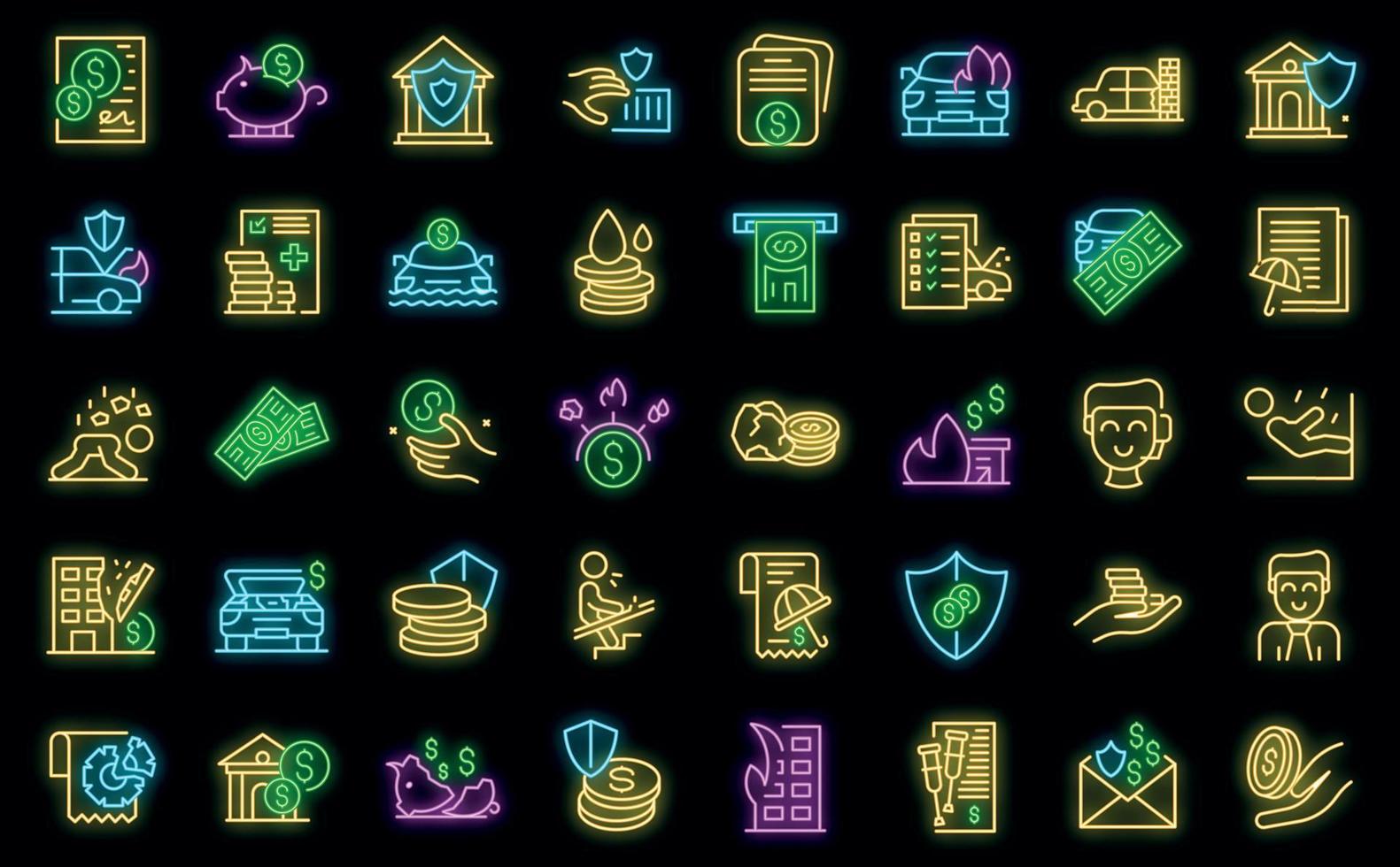 Compensation icons set vector neon