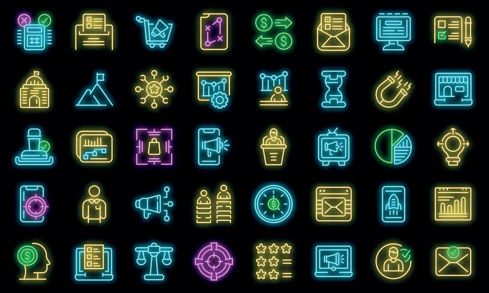 Successful campaign icons set vector neon