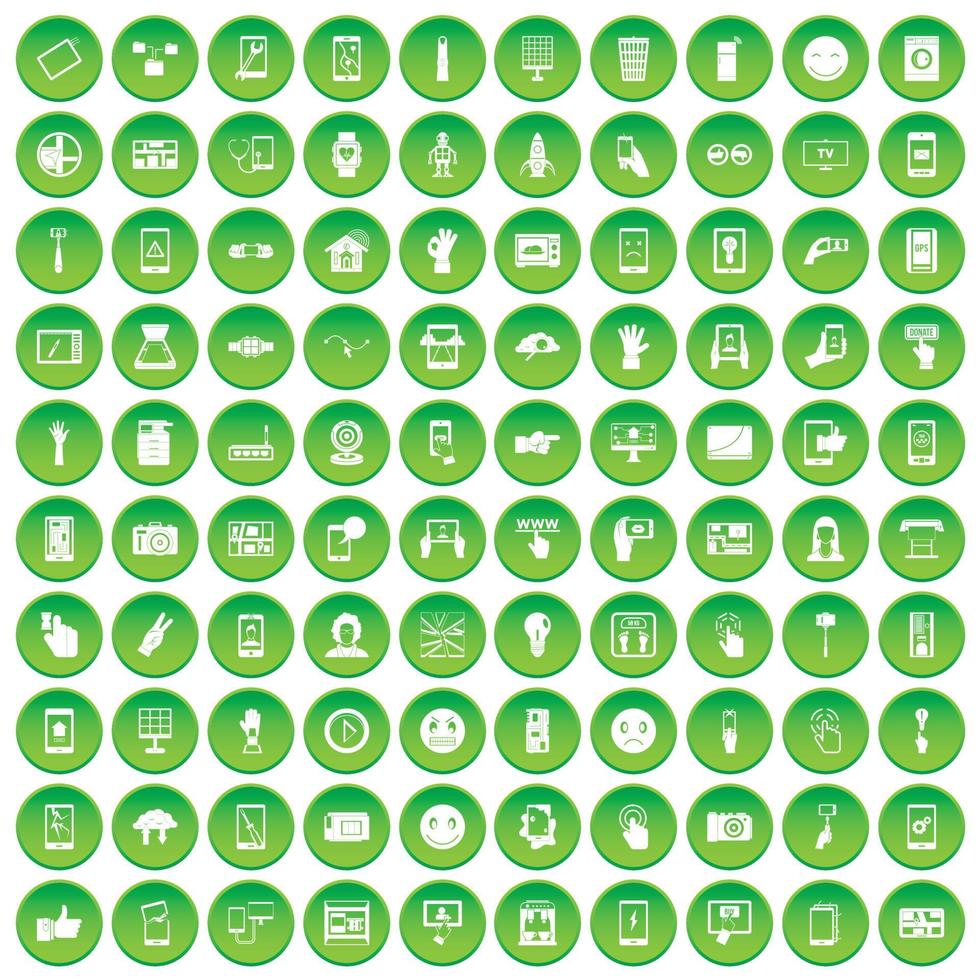 100 touch screen icons set green circle vector